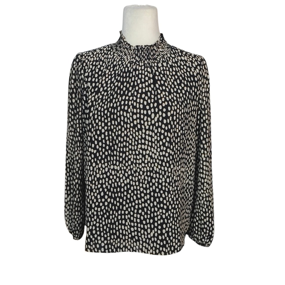 J. Crew Black White Blouse Top Dot Oversized Modest Office Preppy Old Money XS